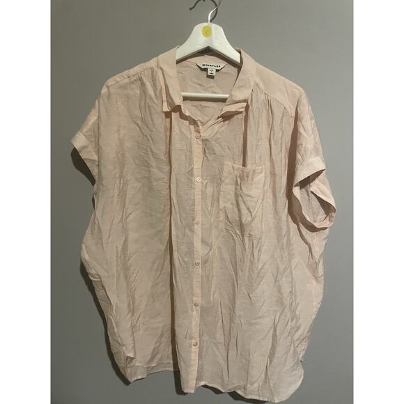 Whistles‎ Blouse Size Large Pale Pink Lightweight Top Collared V Neck Pocket - Picture 2 of 8